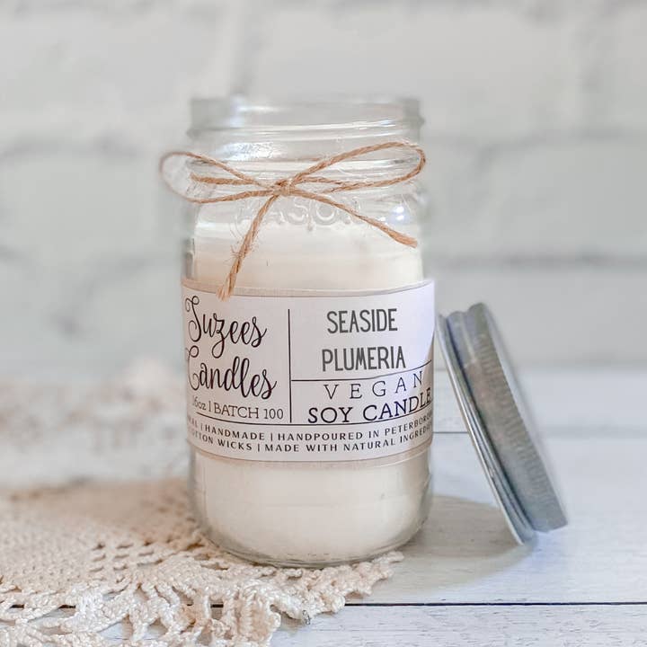 16oz Seaside Plumeria Candle, Summer Scent, Ocean Candle for wholesale by Suzee's Candles