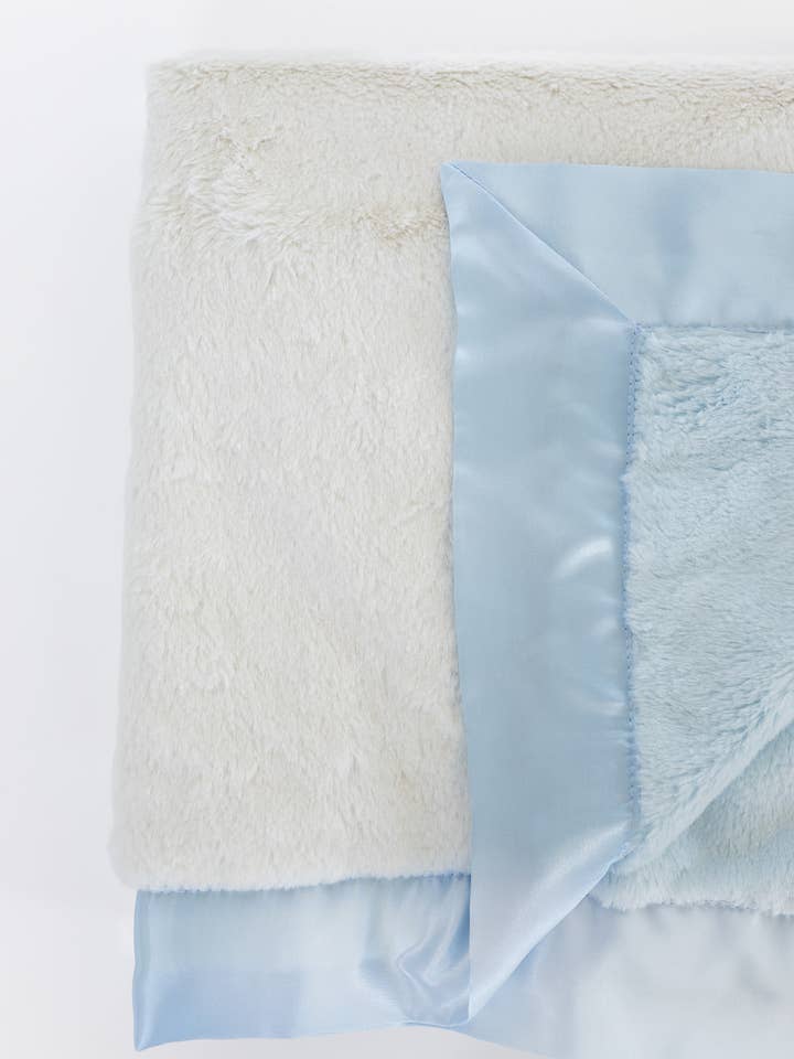ellie and sam - Wholesale Security/Cuddle Blanket - Baby - Luxury Duo Satin Border Blanket - Blue / Ivory