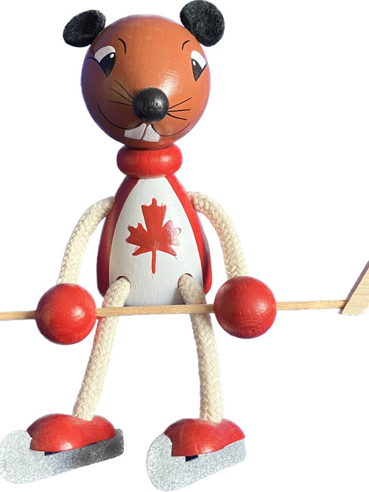 Wooden Sitting Toy - Hockey beaver - Handcrafted for wholesale by Toywood