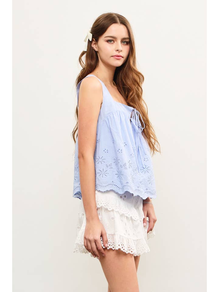 Mustard Seed - Wholesale Blouse - Women's - TIE FRONT EYELET TOP
