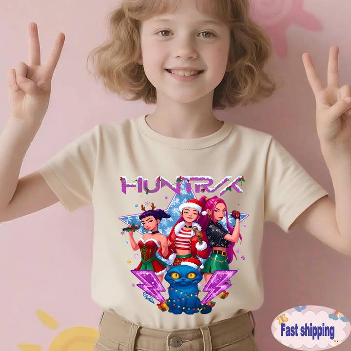 ClevorFit - Wholesale T-Shirt (Graphic) - Unisex - Huntrix Xmas Comfort Colors Youth Shirt, Demon Hunters Shirt2