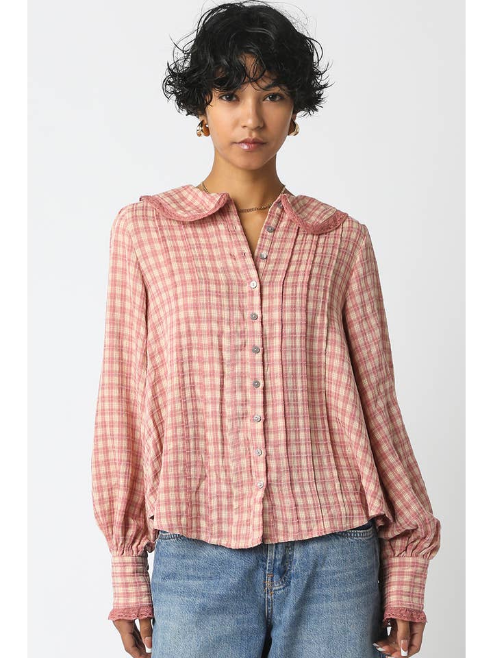 Olivaceous - Wholesale Button Down Shirt - Women's - Alexis Plaid Blouse11