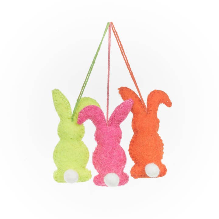 Felt So Good - Wholesale Ornament Set - Handmade Felt Neon Easter Bunnies (Set of 3) Decorations