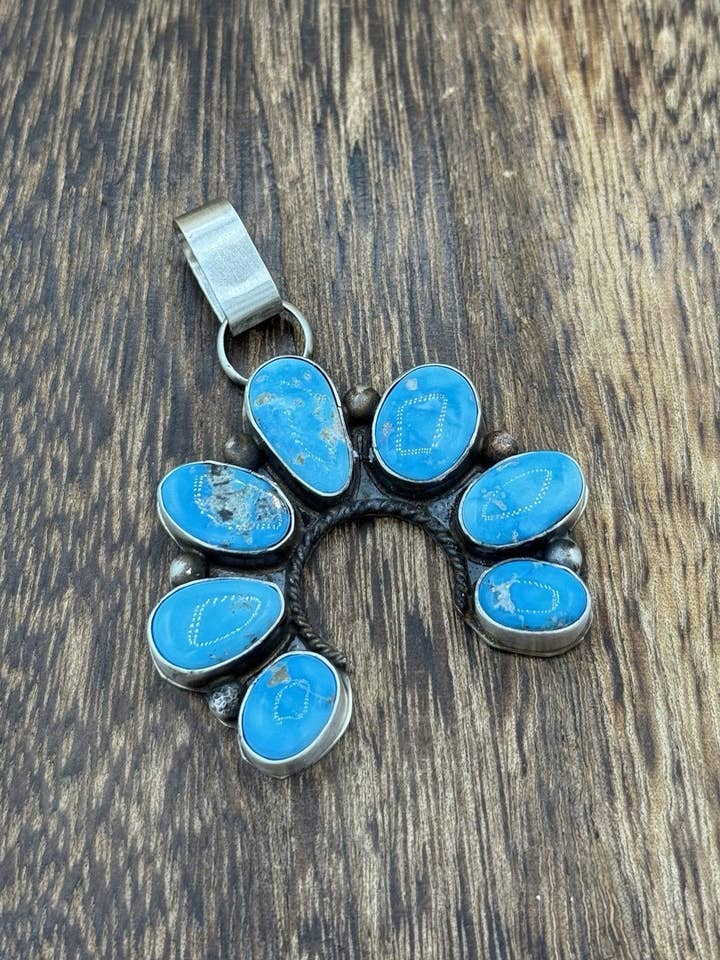 Native Navajo Handmade Sterling Silver Blue Ridge Turquoise Cluster Naja Pendant for wholesale by Native City Jewelry
