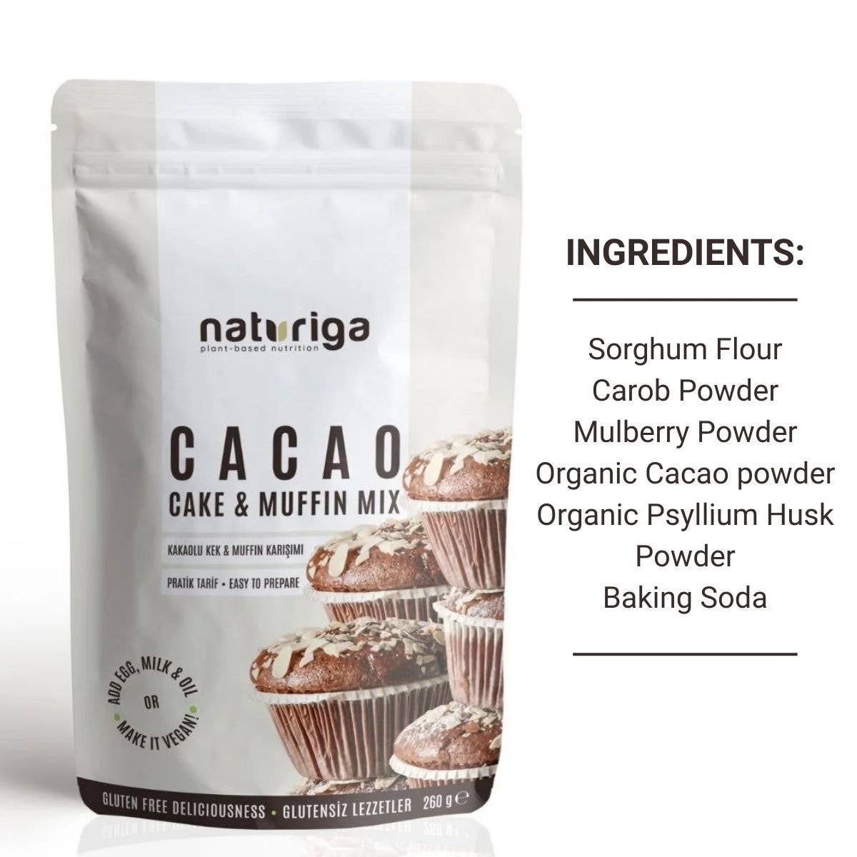 Multi Colored Naturiga Gluten Free Cacao Cake Mix (260 Gr) for wholesale on Faire3