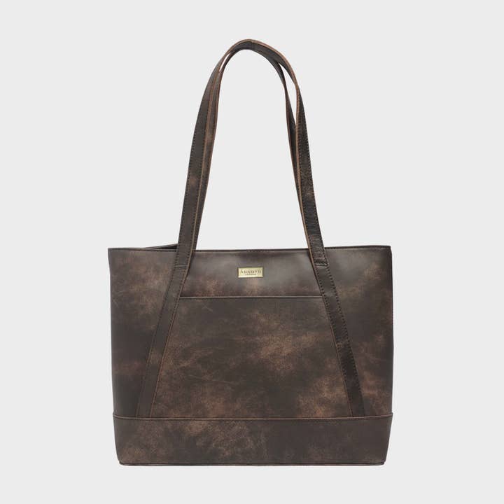 'EVELYN' Brown Crazy Horse Distressed Real Leather Designer Tote Work Bag for wholesale by Assots London
