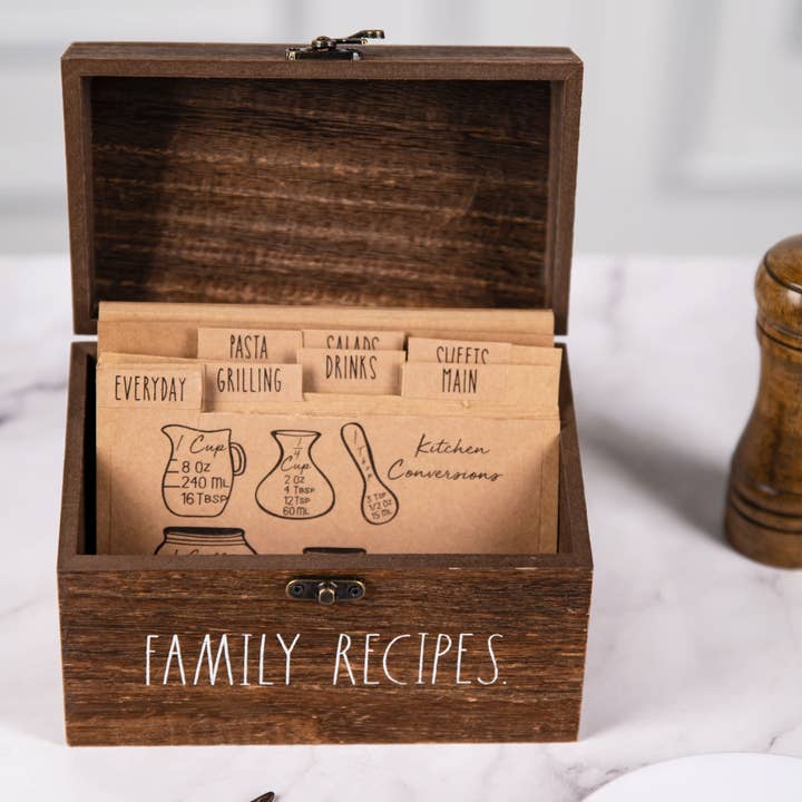 DesignStyles Home - Wholesale Recipe Box - Rae Dunn “Family Recipes” Vintage Wooden Recipe Box3