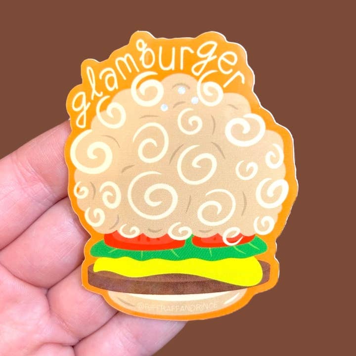 Glamburger Bun Wig Sticker for wholesale by Riff Raff & Rince