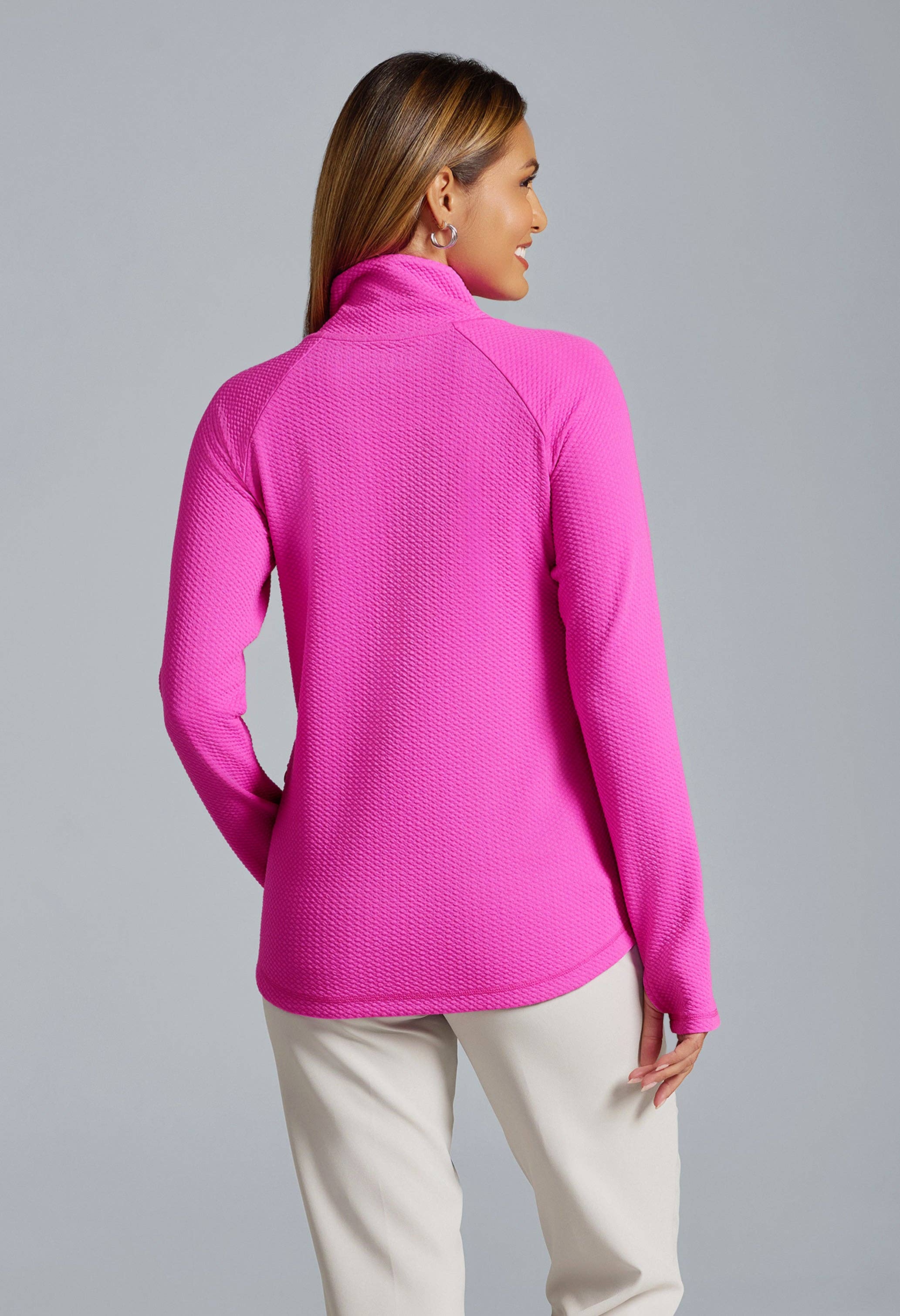 IBKÜL - Wholesale Sweatshirt - Women's - Solid Popcorn Stitch Asymmetrical Zip Pullover 2.08