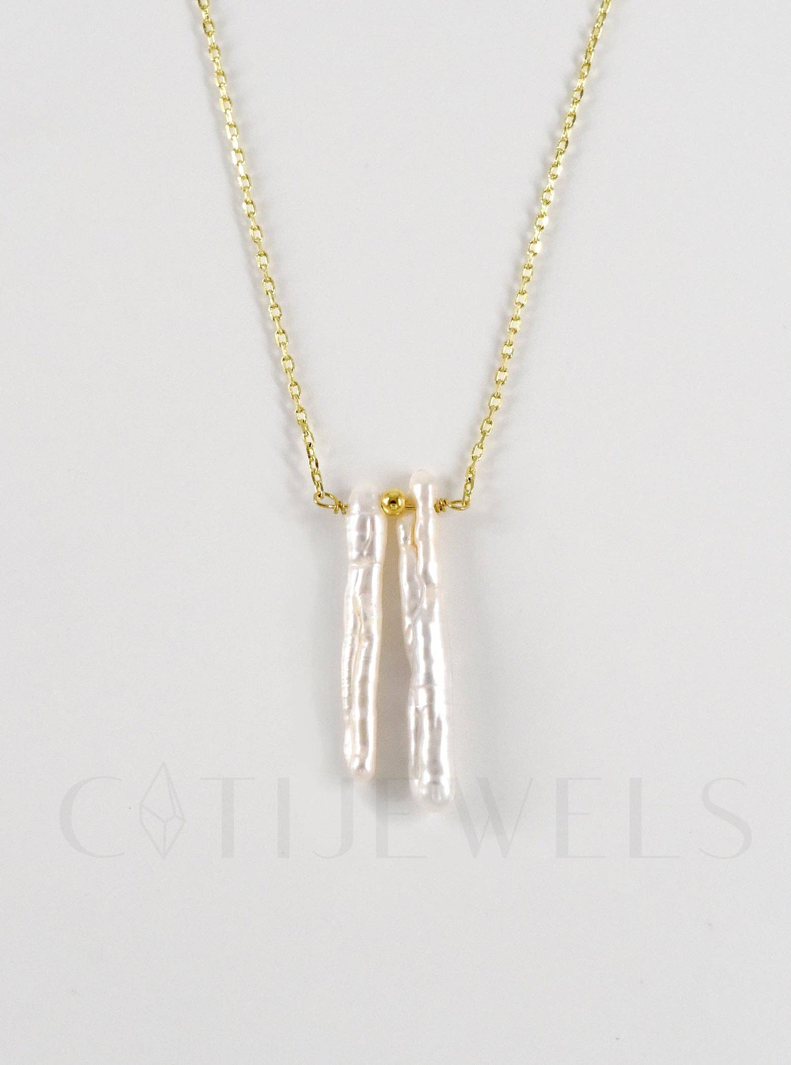 FELIX Z DESIGNS - Vente Colliers à pendentif - Collier réglable à barres doubles de perles en or rempli 14K0