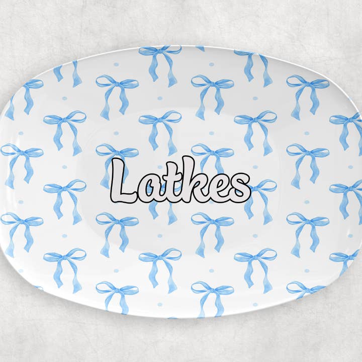 BLUE BOW LATKE PLATTER for wholesale by serve it up designs
