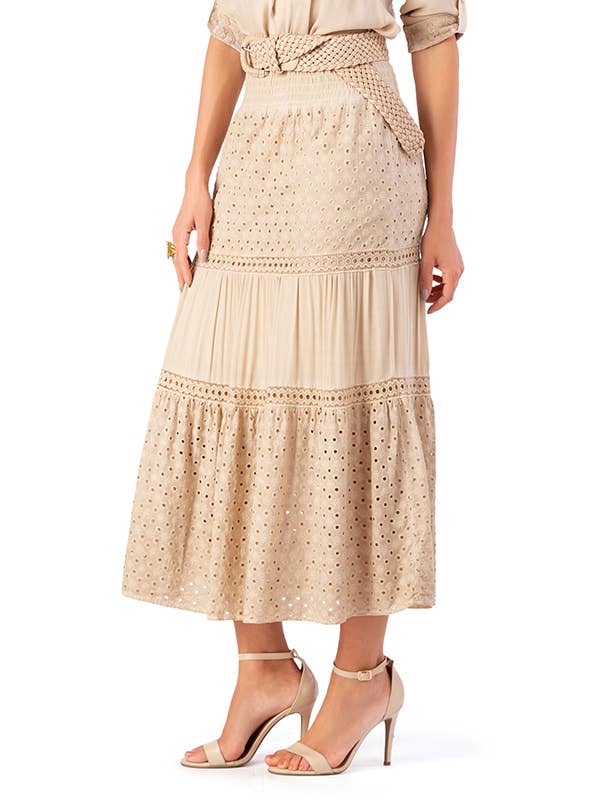 ZUMBI Fashion Store - Wholesale Rok - Dames - Rok geverfd in Engels borduurwerk en crêpe met drukknopen2