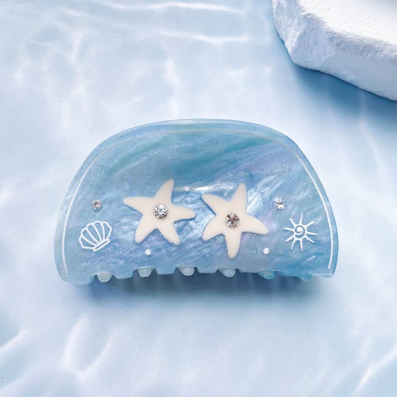 SoapElenGlen - Vente Pince à cheveux – femme - Pince à cheveux étoile de mer bleu rêveur, pince à griffes de plage d'été1