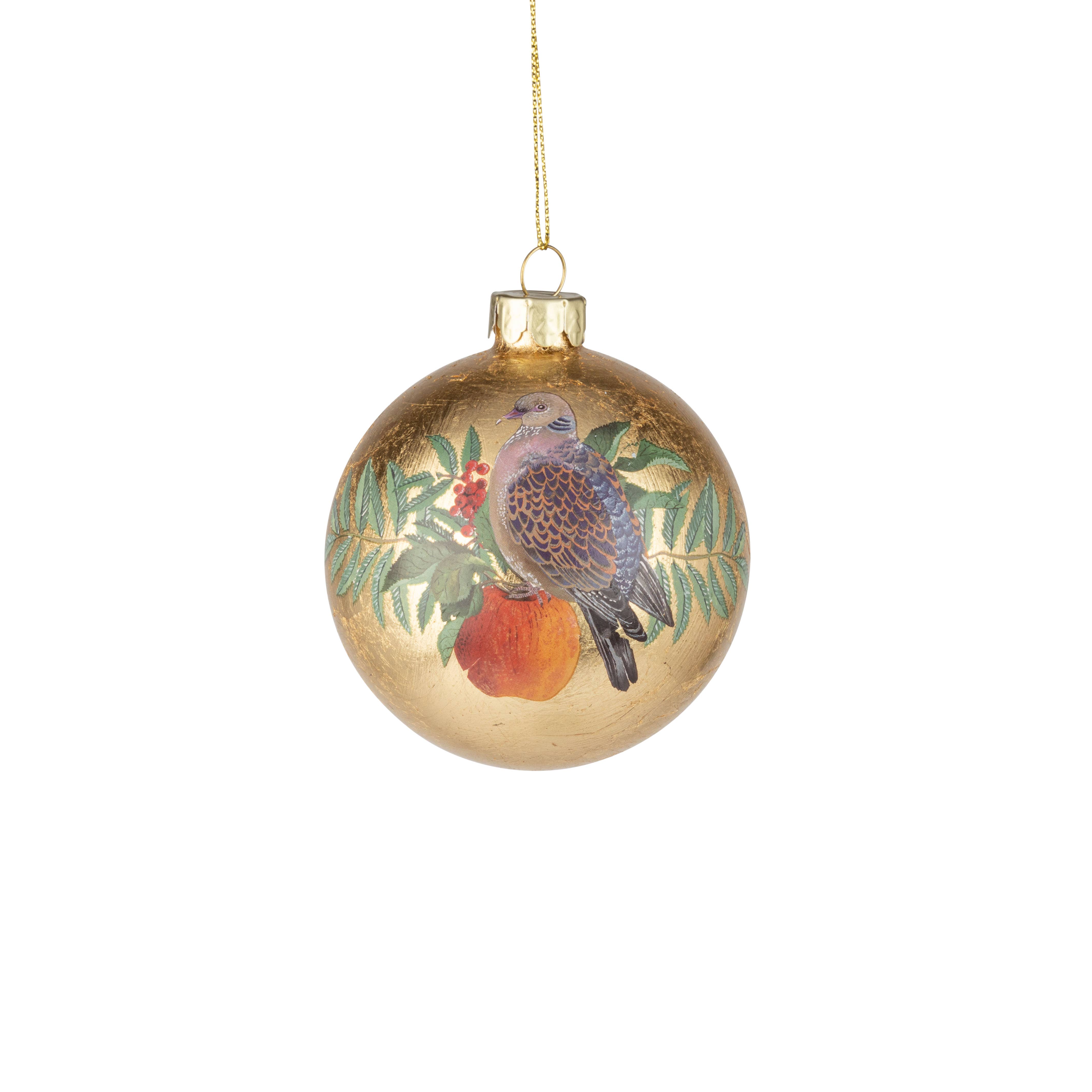 Silver Tree Home & Holiday - Wholesale Ornament - G74229: Glass ball orn,gold foil,grouse&apple scene,3in0