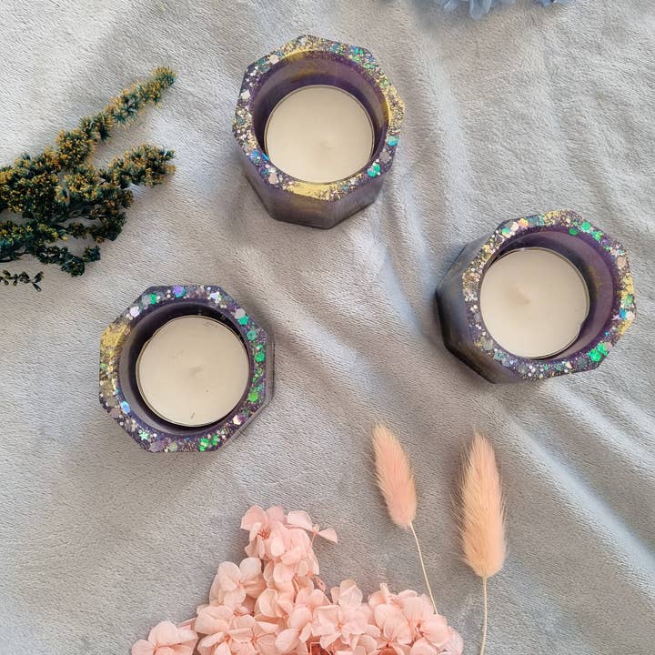 Glittery theelichthouder met Galaxy-thema voor wholesale door Lunar Living