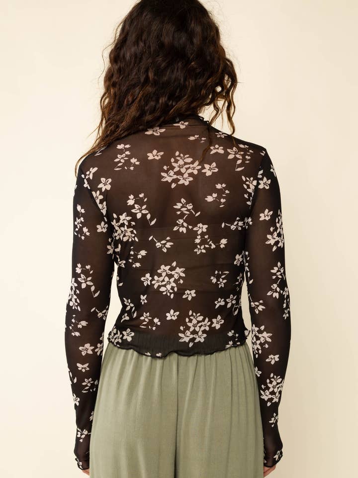 NLT - Wholesale Blouse - Women's - Ivy Mock Neck Floral Mesh Top5
