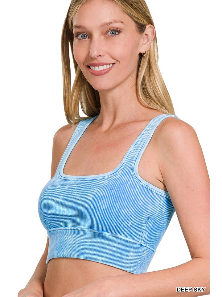 Vanilla Monkey - Wholesale Tank Top - Women's - Washed Ribbed Square Neck Cropped Tank Top With Bra Pads