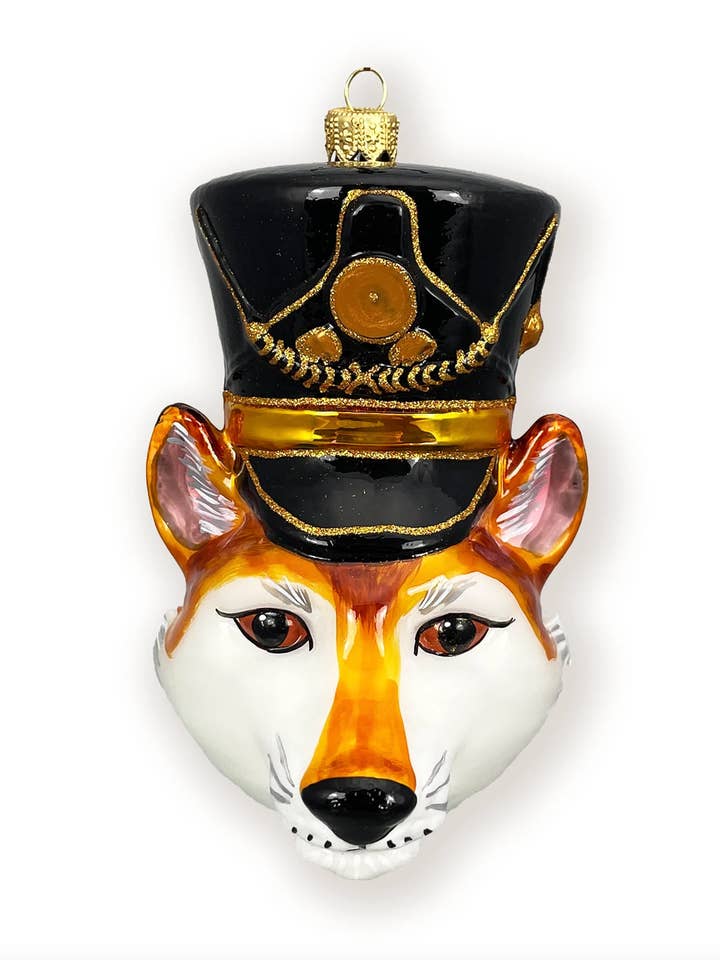 Adorno navideño de vidrio pulido con cabeza de cascanueces con forma de zorro para venta al por mayor de Kenzies of London