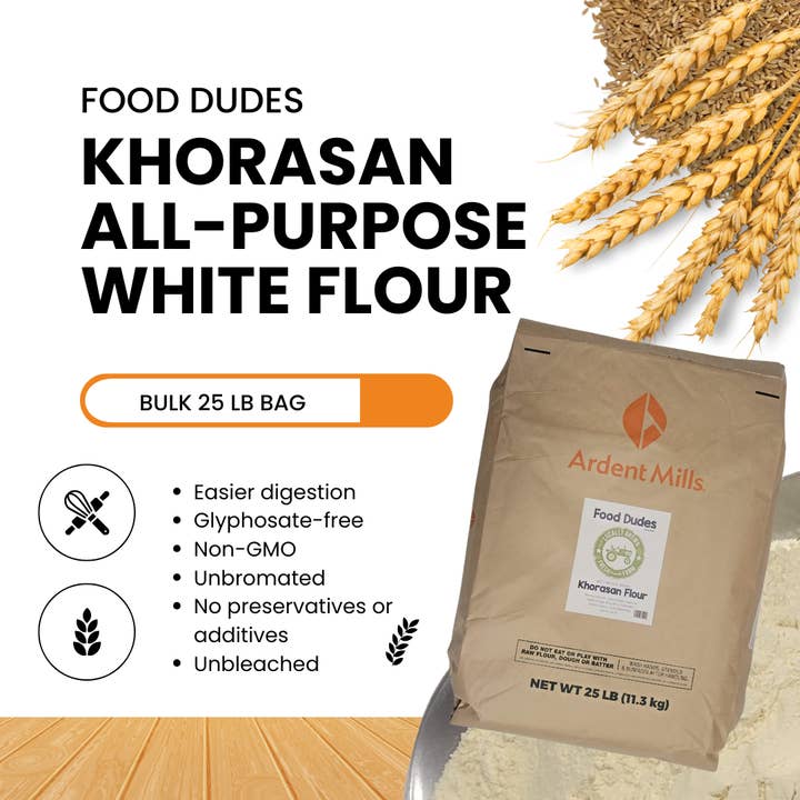 Food Dudes Khorasan White All-Purpose Flour 25 lb bag for wholesale by Food Dudes | IdahoAncientGrains