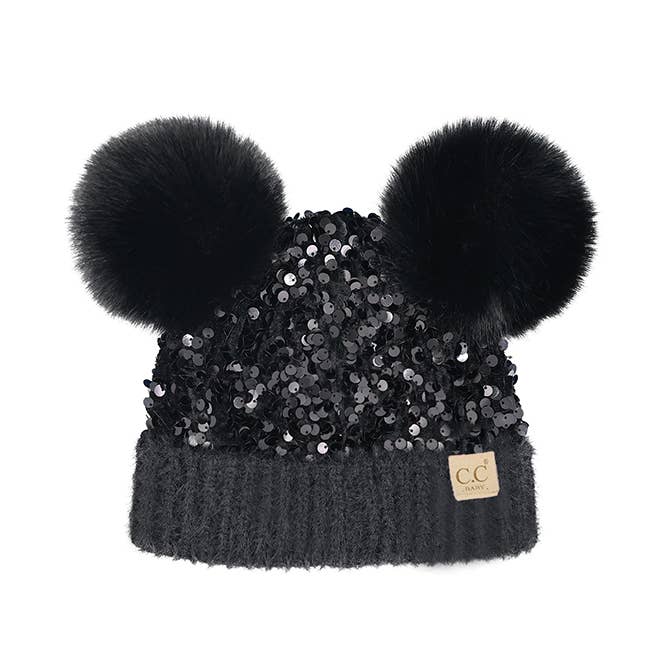 Hana - Wholesale Beanie - Kids - C.C Baby Sequin Fur Pom Pom Beanie