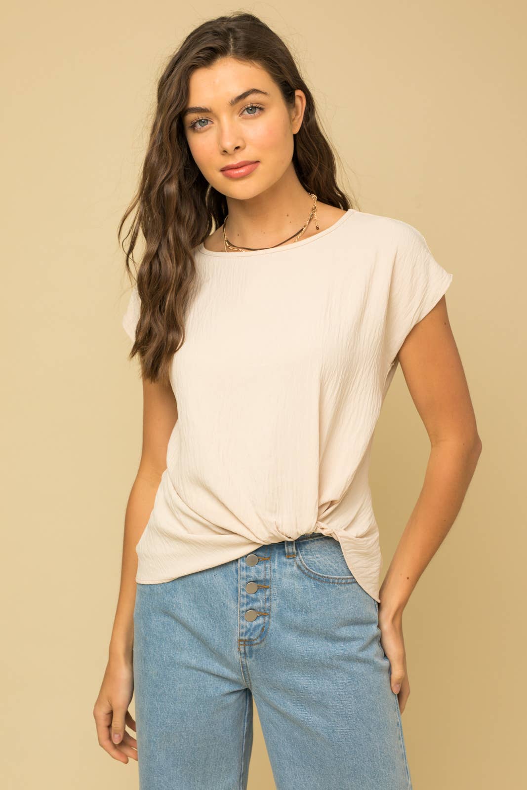 GILLI - Wholesale Blouse - Women's - SOLID WOVEN TEE WITH FRONT KNOT DETAIL12