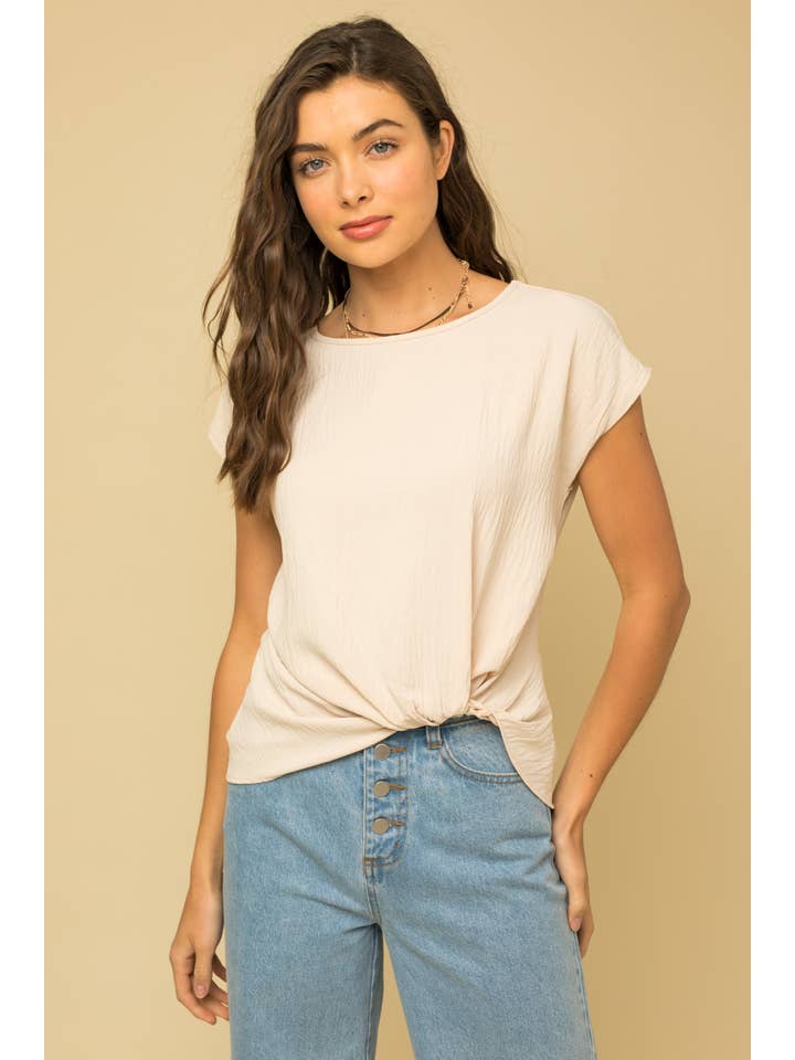 GILLI - Wholesale Blouse - Women's - SOLID WOVEN TEE WITH FRONT KNOT DETAIL12