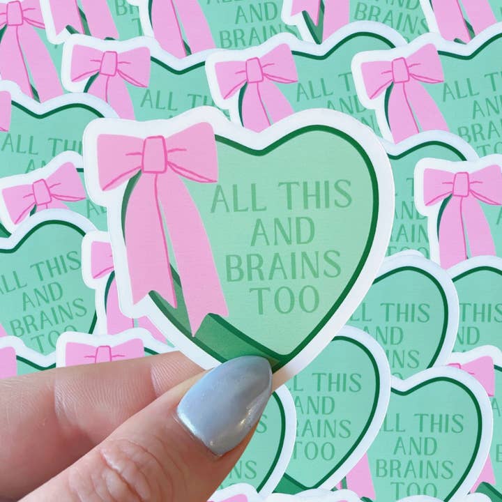 Typo Lettering Co - Wholesale Sticker - All this and brains too waterproof sticker|heart and bows