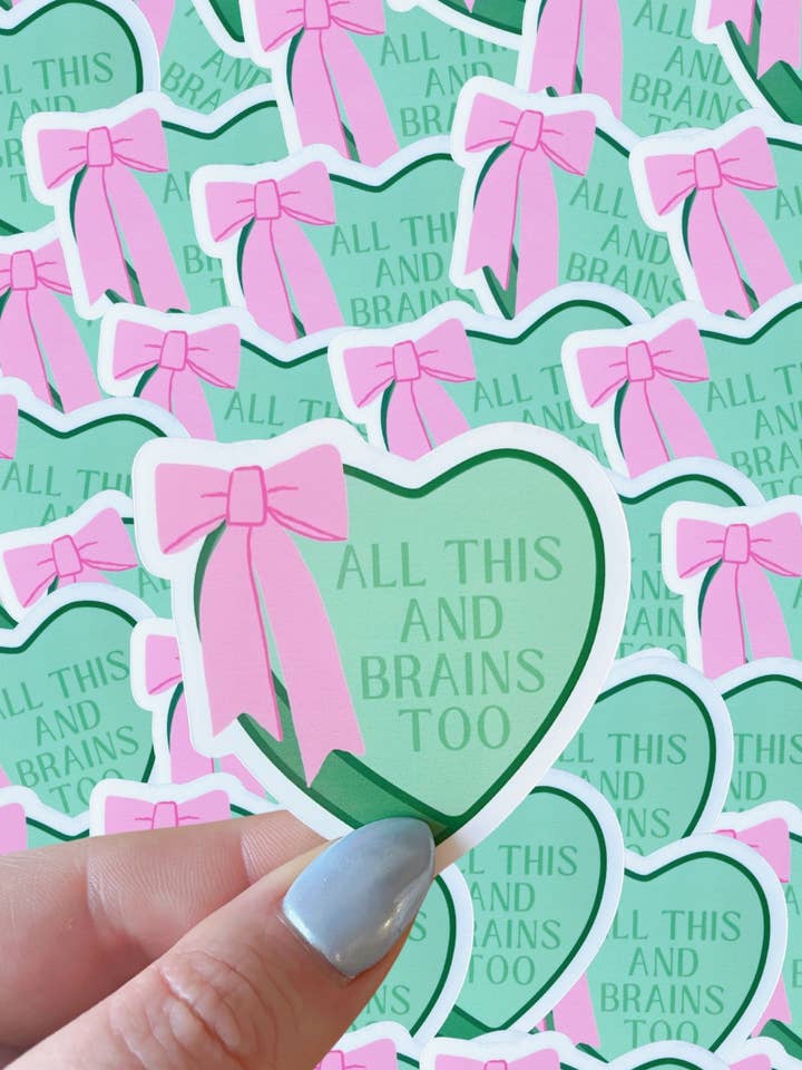 Tutto questo e Brains Too adesivo impermeabile|cuore e fiocchi per la vendita all'ingrosso da parte di Typo Lettering Co
