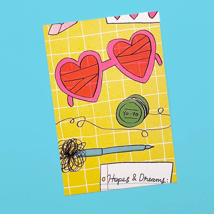 Heart Eye Sunglasses/Hopes & Dreams Postcard for wholesale by Katie Turner Illustration