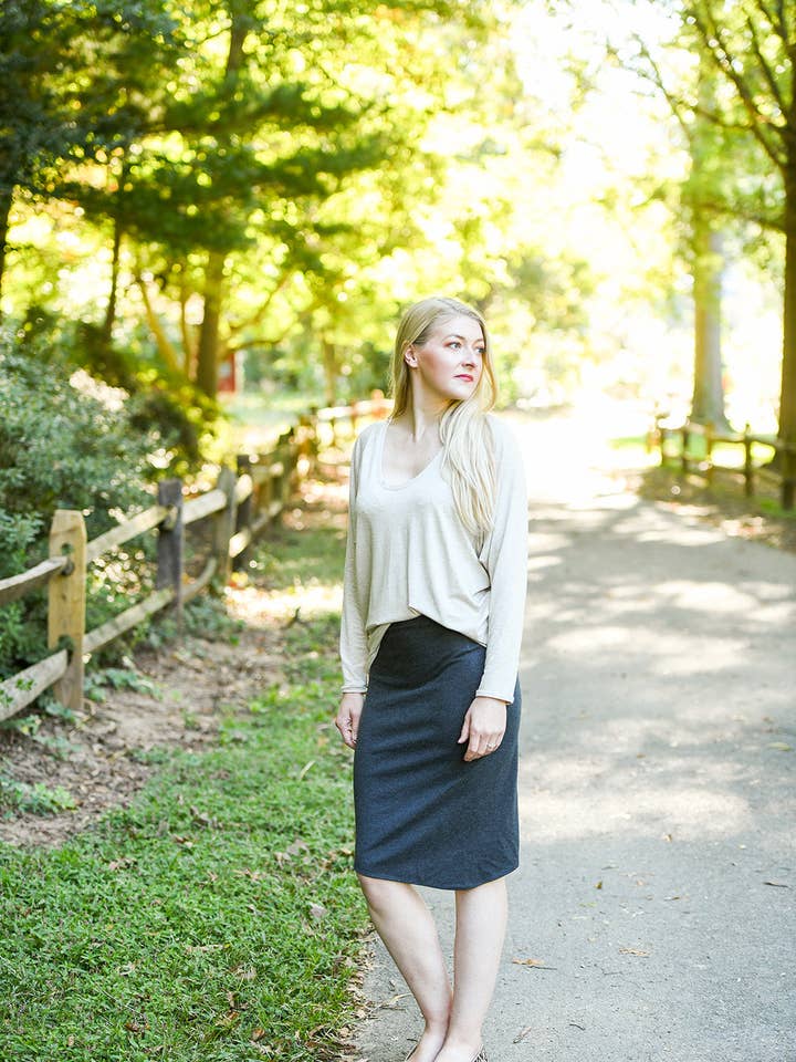 Knieriem Designs - Wholesale Knit Top - Women's - Cream Raglan Sleeve U-Neck Top in Super Soft Knit