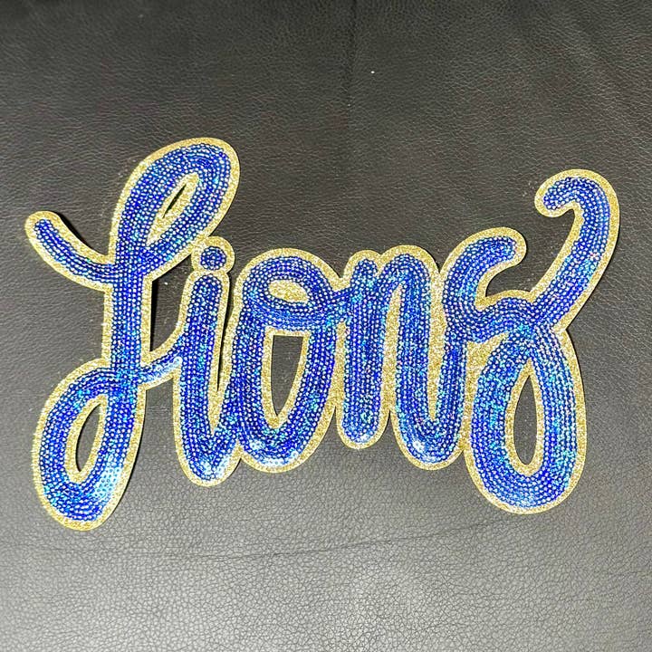 sequinandstiches - Wholesale Patch - Lions Patch, Sequin Patch, Football Patch, Lions Royal Blue Game Day Sequin Patch, Sequin Patch, DIY, Iron on Patch, Gold glitter backing3
