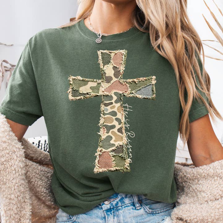 Lapptäcke Camo Kors Tro Grafisk Tröja, Kristna Kläder för wholesale av Southern Rheas