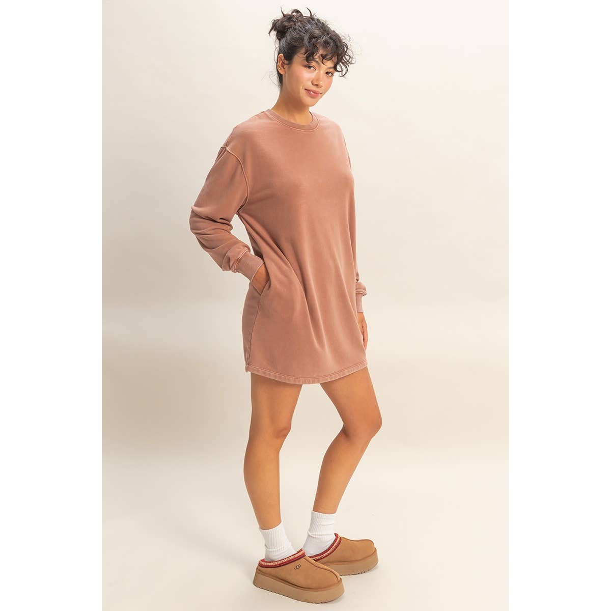 Double Zero - Venta al por mayor Vestido - Mujer - Vestido sudadera mini de gran tamaño lavado mineral1