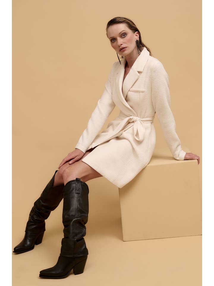 Promesa USA - Wholesale Dress - Women's - Tweed Notch Lapel Collar Belted Mini Dress