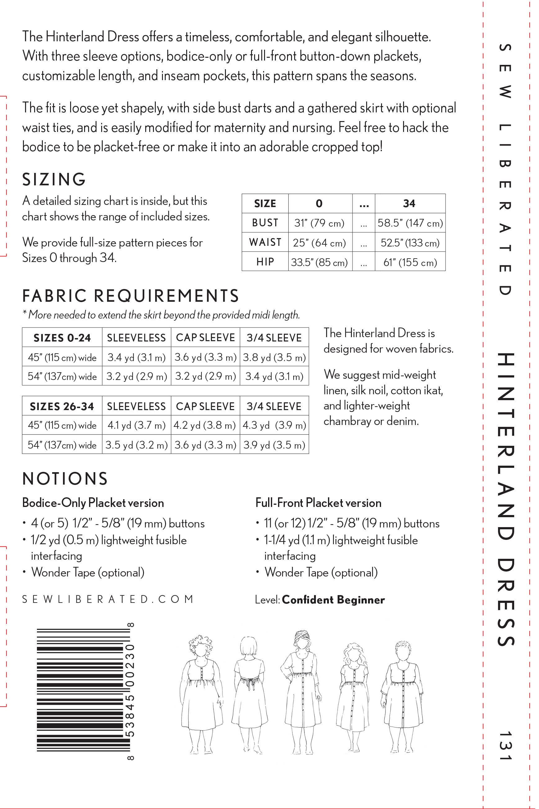 Sew Liberated Sewing Patterns - Venta al por mayor Kits de costura - Patrón de costura para vestido Hinterland2