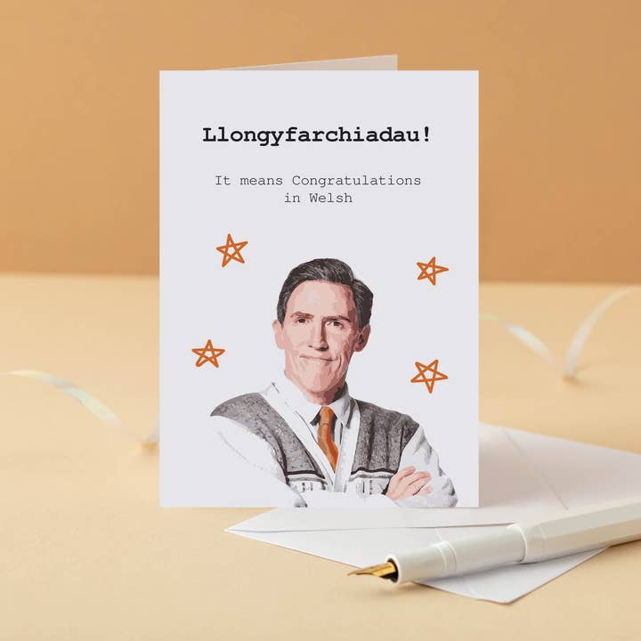 Carte de félicitations galloise 'Llongyfarchiadau!' - Gavin et Stacey pour la vente par Draenog