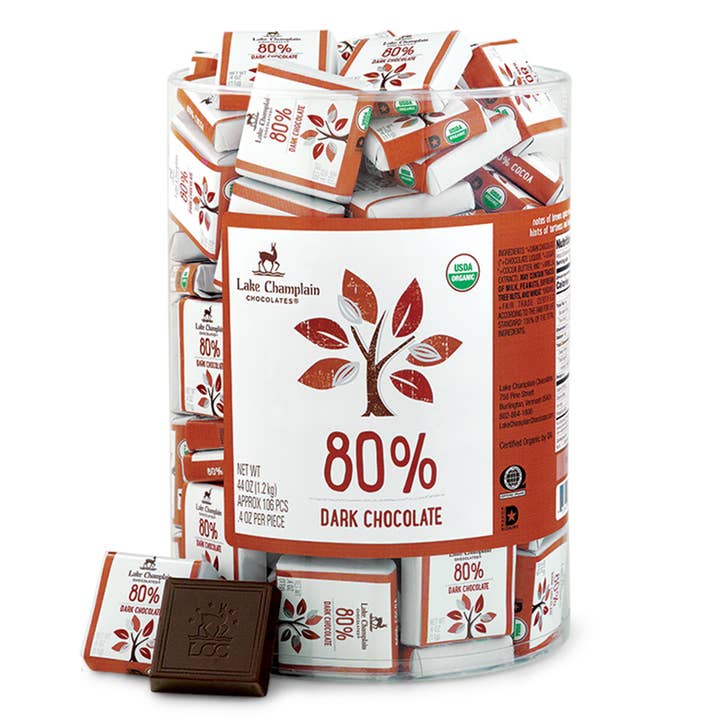 Bulk Squares, 80% Dark Chocolate, Organic for wholesale by Lake Champlain Chocolates