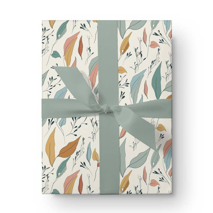 Serenity Flow Leaves Boho Wrapping Paper for wholesale by Kartoti Designs