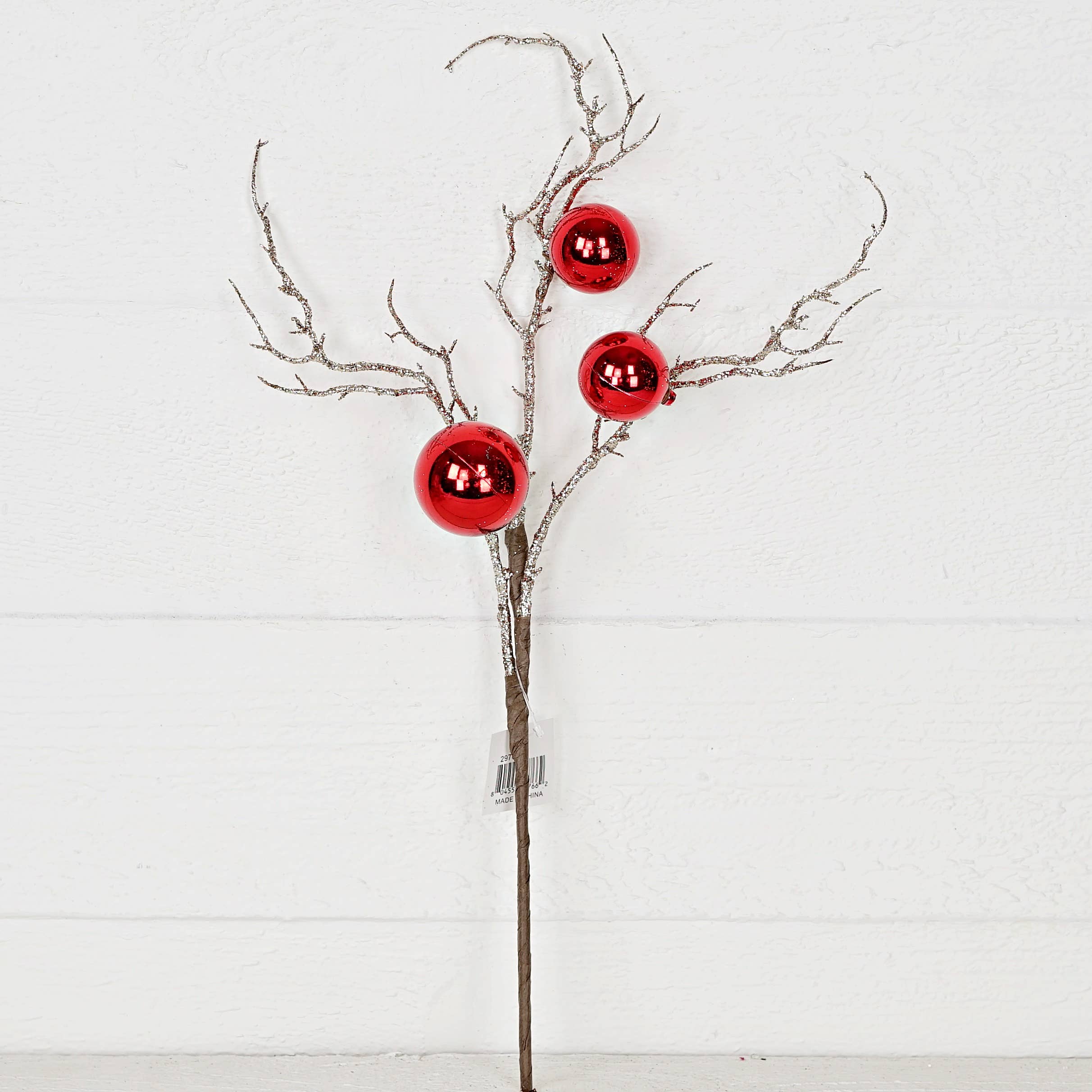 Holiday Depot Inc. - Wholesale Christmas Decoration - 29766- 20in Glitter Twig Pick with Balls-Red-2