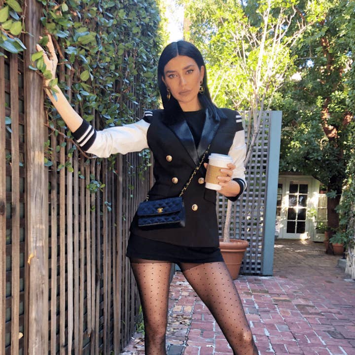 Shannon Varsity Imitatie Leren Dubbel Gevoerde Blazer voor wholesale door ALLARA