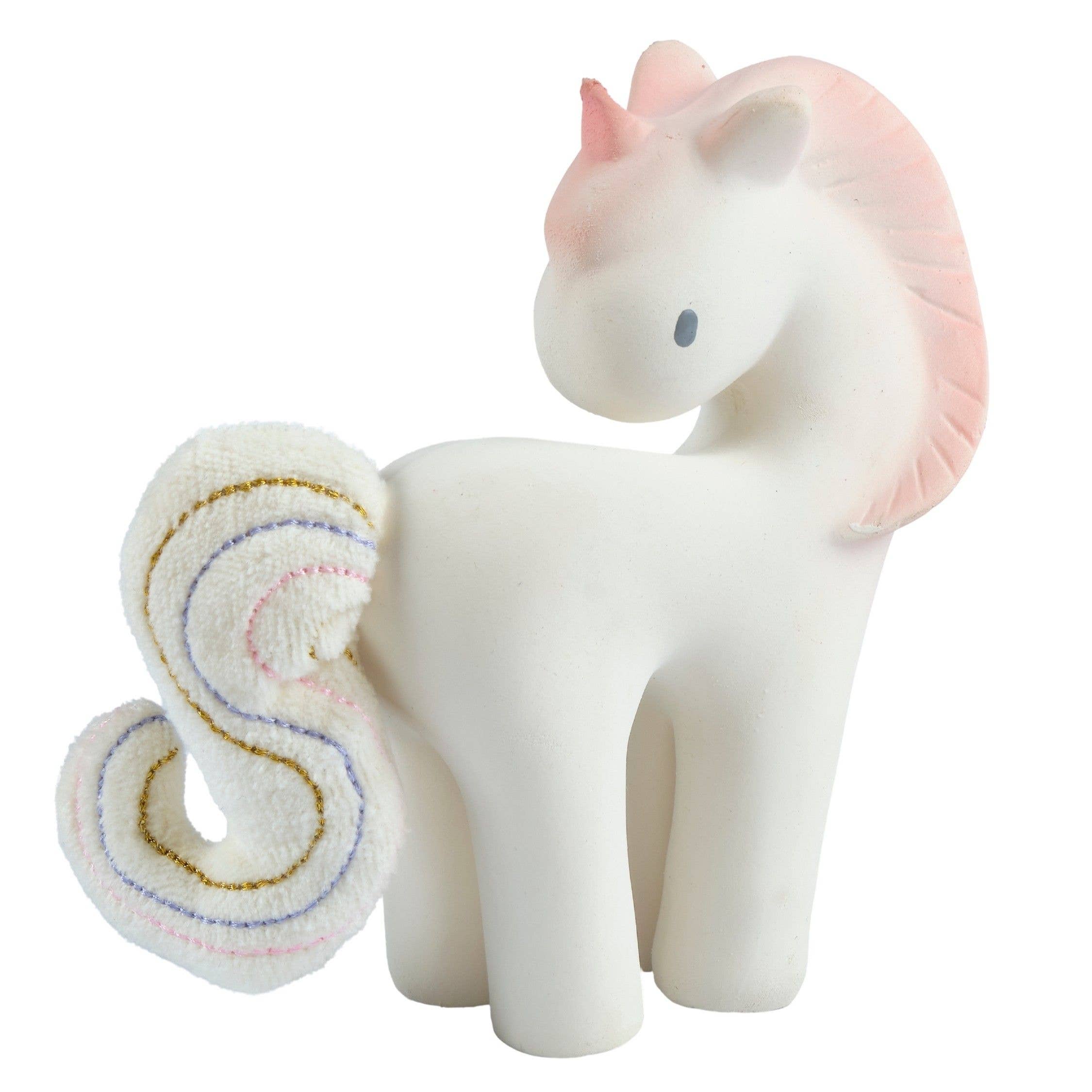 Tikiri Toys LLC - Wholesale Handheld Rattle - Baby - Cotton Candy Unicorn Natural Rubber Rattle w/Crinkle Tail2