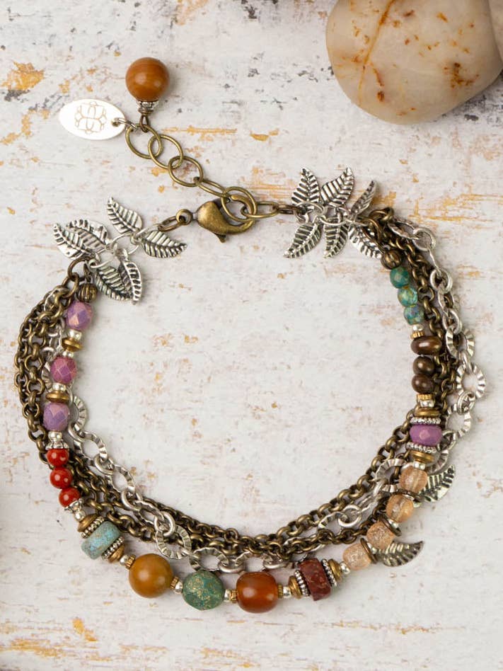 Earthen 7.5-8.5" Jasper, Czech Glass Multistrand Bracelet for wholesale by Anne Vaughan Designs Jewelry