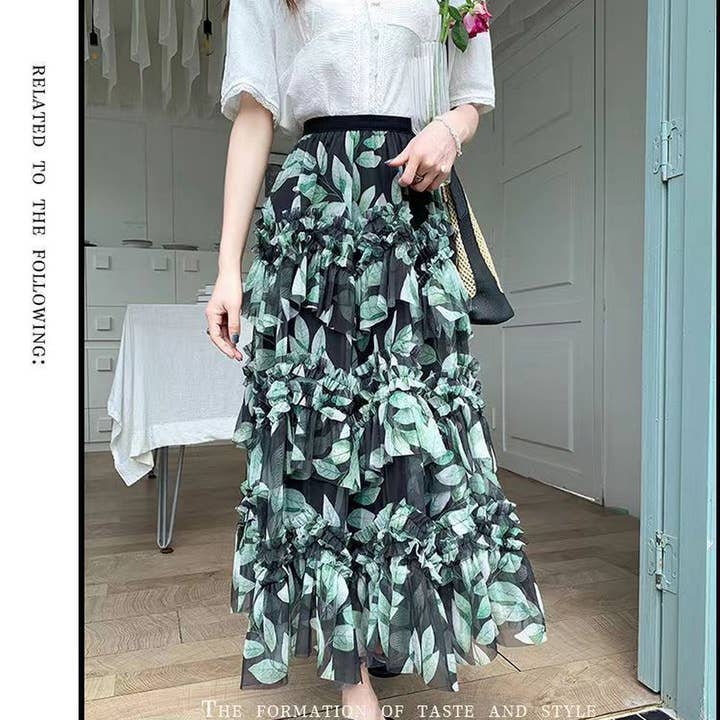 ACCITY - Wholesale Skirt - Women's - LAYERING TULLE SKIRTS WITH FLORAL PRINTS_CWBLS040011