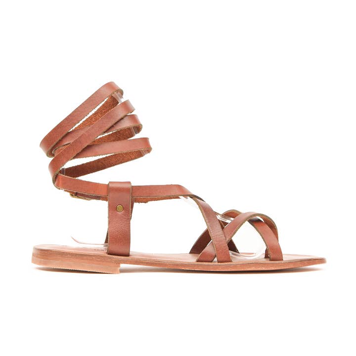 Thetis Chestnut Brown Leather Women's Sandals for wholesale by FIBO