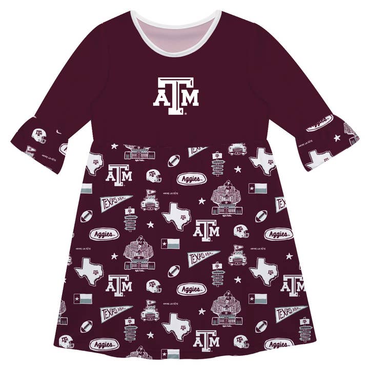 Texas A&M Aggies 3/4 Sleeve Sketched Impressions on Skirt for wholesale by Vive La Fete