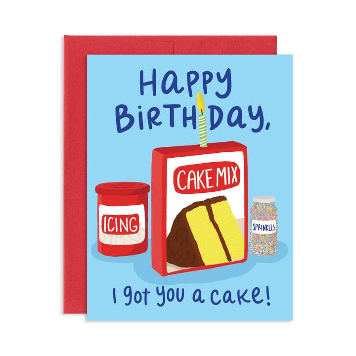 Funny Boxed Cake Birthday Greeting Card for wholesale by Grey Street Paper