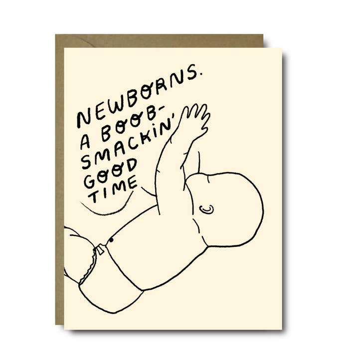 Newborns A Boob Smacking Good Time Baby Greeting Card for wholesale by Black Lab Studio
