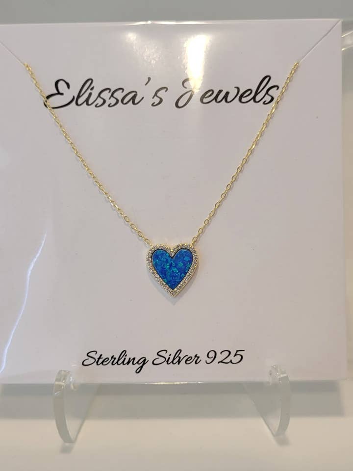 Sterling Silver 925 Blue Opal Heart Necklace for wholesale by Elissas Jewels