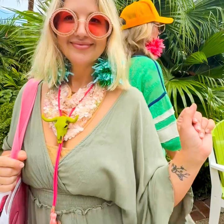 Longhorn Bolo Olive Green with Hot Pink & Peach for wholesale by Rahya Jewelry Design