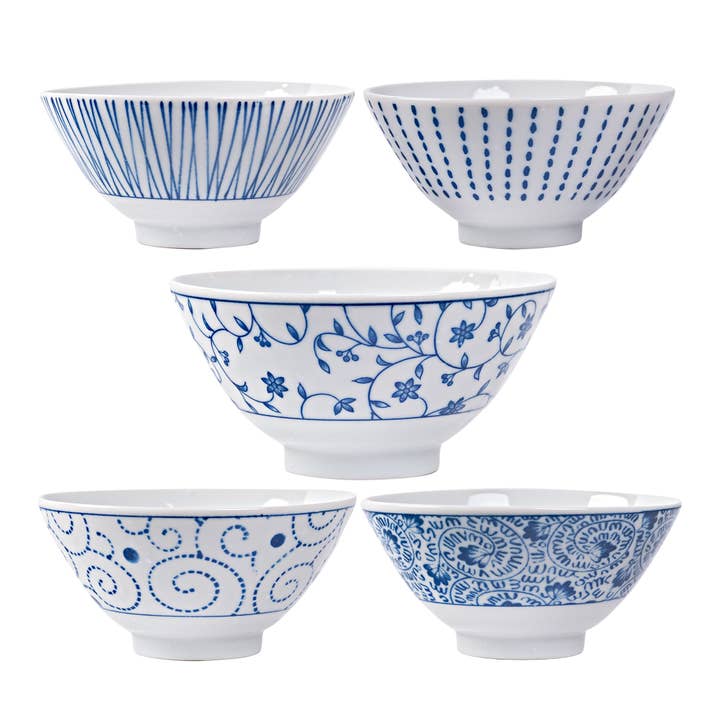 GIFT SET: BOWL SET-BLUE LINE & FLORAL MIX JAPAN for wholesale by Fuji Merchandise Corporation